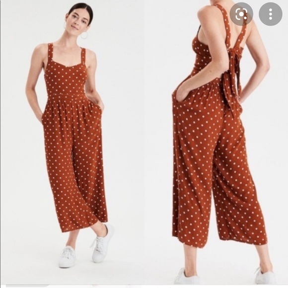 AE Polka Dot Tie Back Jumpsuit in burnt orange - Picture 3 of 8